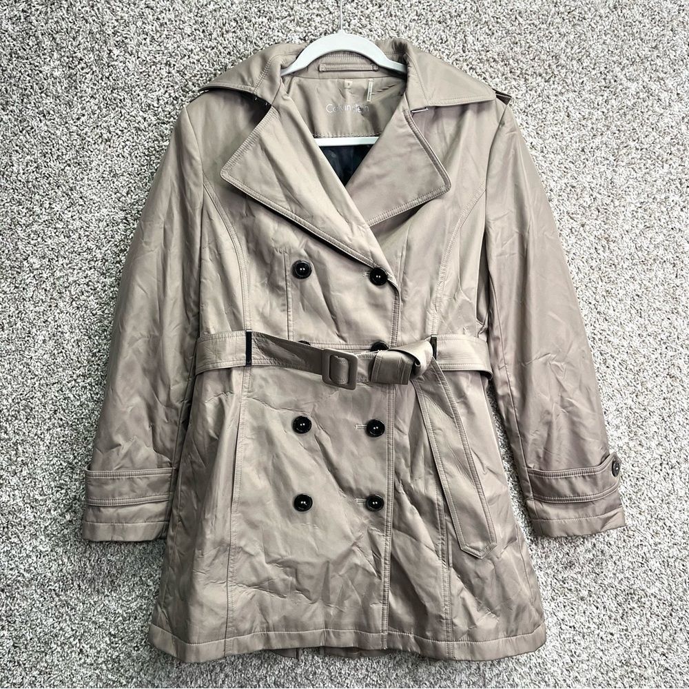 Calvin Klein Trench Coat Women’s Small Beige Tan Pea with Belt NEW